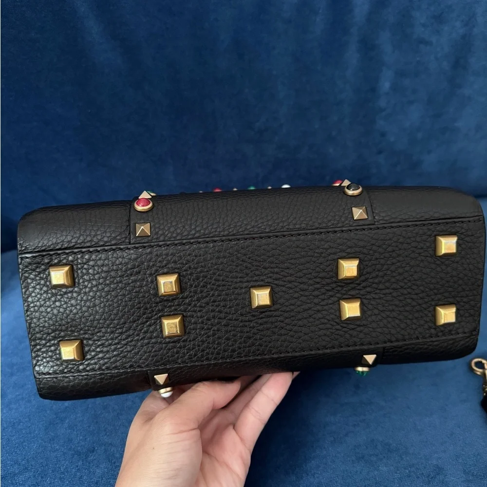 VALENTINO GARAVANI Black PebbleLeather Multi‎ Colored RockstudCrossbody Handbag